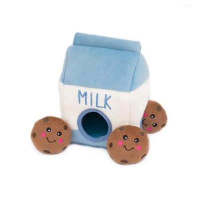 Zippypaws ซิปปี้พอล ของเล่นซ่อนหา สำหรับสุนัข รูปนมและคุกกี้ สีฟ้าขาว